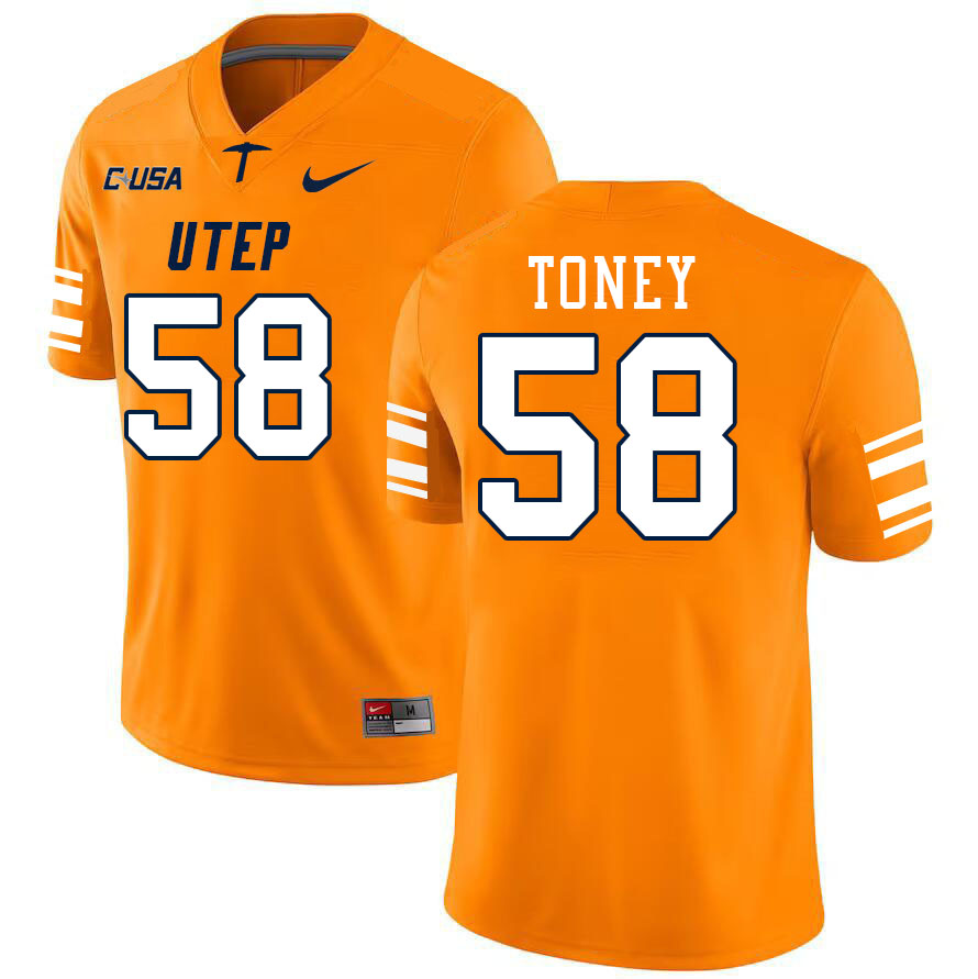 Men-Youth #58 Jaquan Toney UTEP Miners 2023 College Football Jerseys Stitched Sale-Orange
